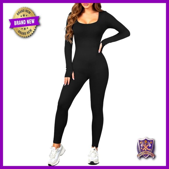 XXL Long Sleeve Seamless Jumpsuit Tummy Control Workout Romper